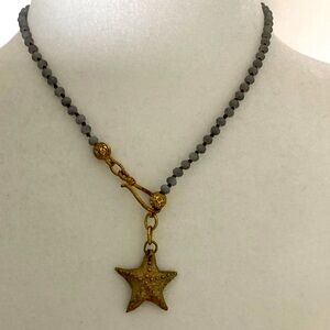 Gold Star Pendant Necklace handmade by Mary Alpine Long- Salt Light